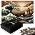 thumbnail image 3 of Ambesonne Nautical Jigsaw Puzzle Durable Cardboard, Ethnic Japanese Ocean Boat, 1000 pcs, Cinnamon and Petrol Blue, 3 of 6