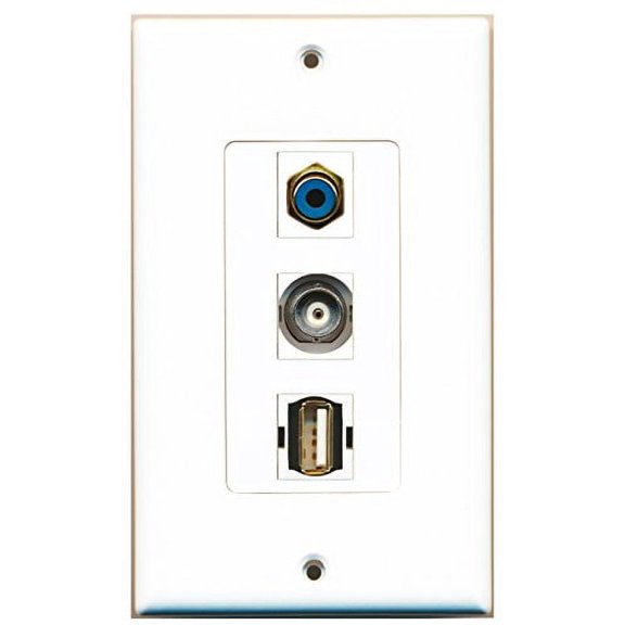 RiteAV - 1 Port RCA Blue and 1 Port USB A-A and 1 Port BNC Decorative Wall Plate Decorative