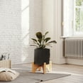thumbnail image 2 of Everett Black Mid-Century Modern Indoor Metal Pot Planter with Arch Wood Base - 12.25" H x 9.75" W, 2 of 5