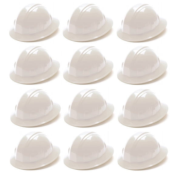 Hard Hat Pyramex HP24110 con trinquete de 4 puntos, ala completa, blanco, 12 unidades