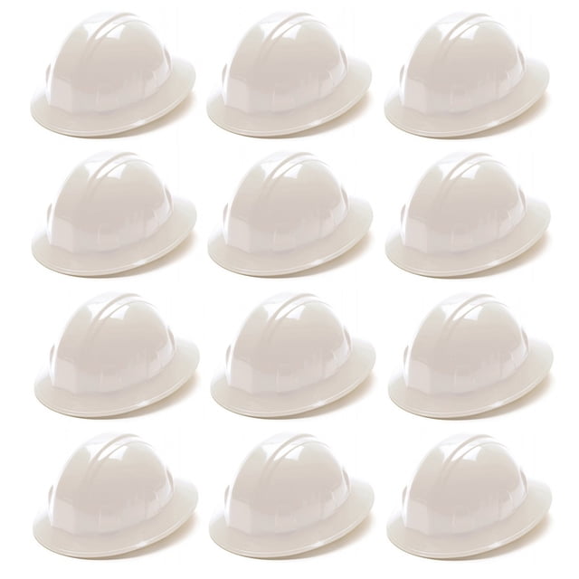 Hard Hat Pyramex HP24110 con trinquete de 4 puntos, ala completa, blanco, 12 unidades