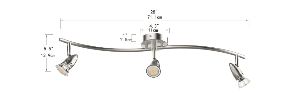 Laite Lumens track Lighting, Modern 3-Light Decorative Brushed Steel Flush Mount Ceiling Light Fixture , GU10 Pivot Heads, Adjustable Directional Ceiling Spotlight Kit for Kithchen, 28 Inch