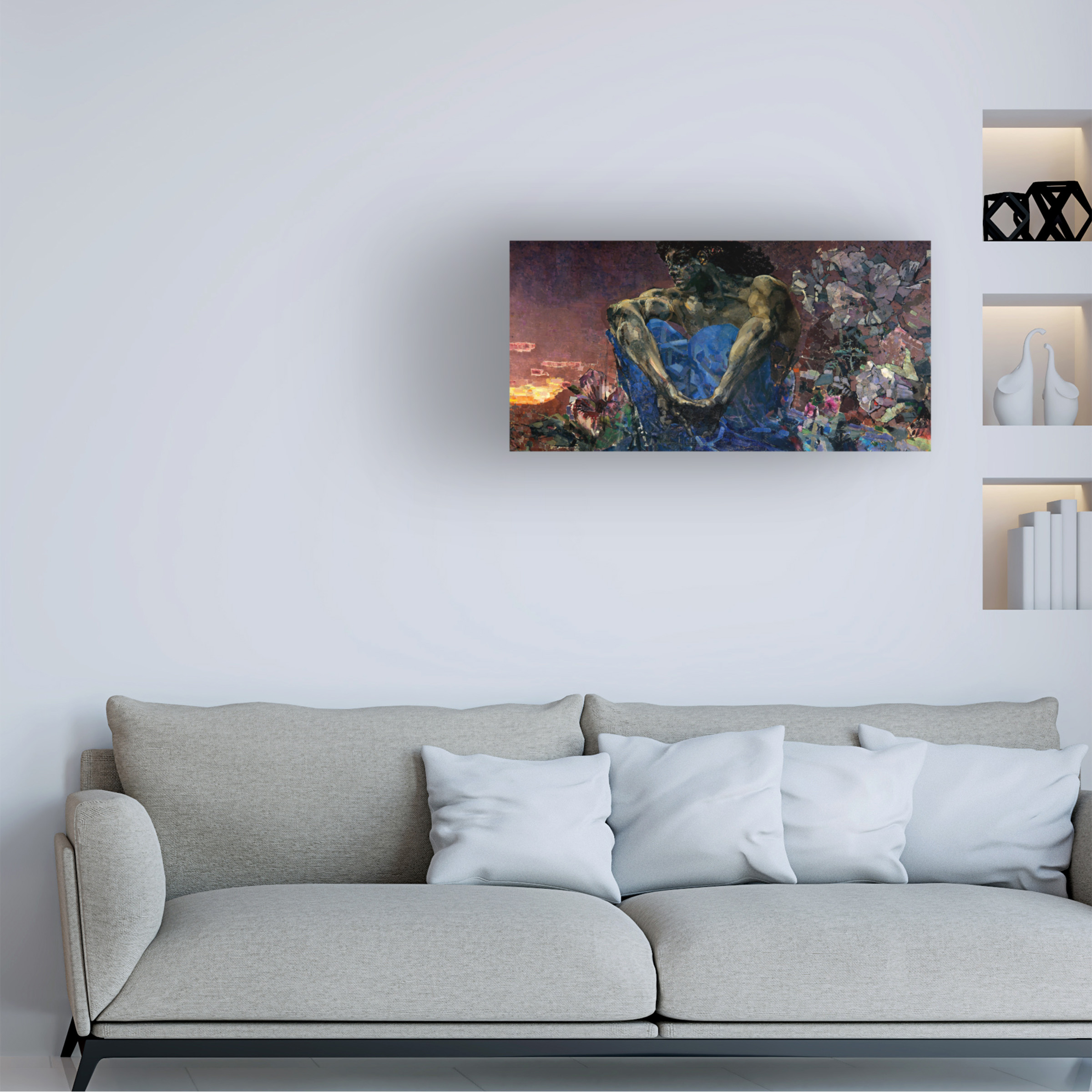 Trademark Fine Art Mikhail Vrubel A Sitting Demon Canvas Wall Art - 24x47
