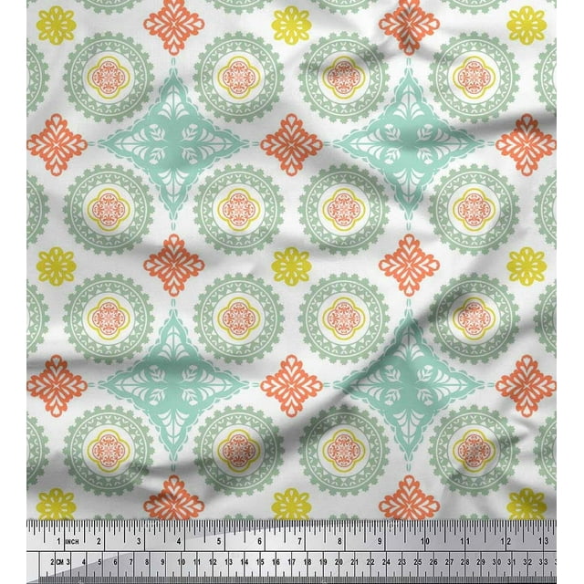 Soimoi Tissu Poly Georgette Floral Mandala Imprimés au Mètre 42 Pouces de Large
