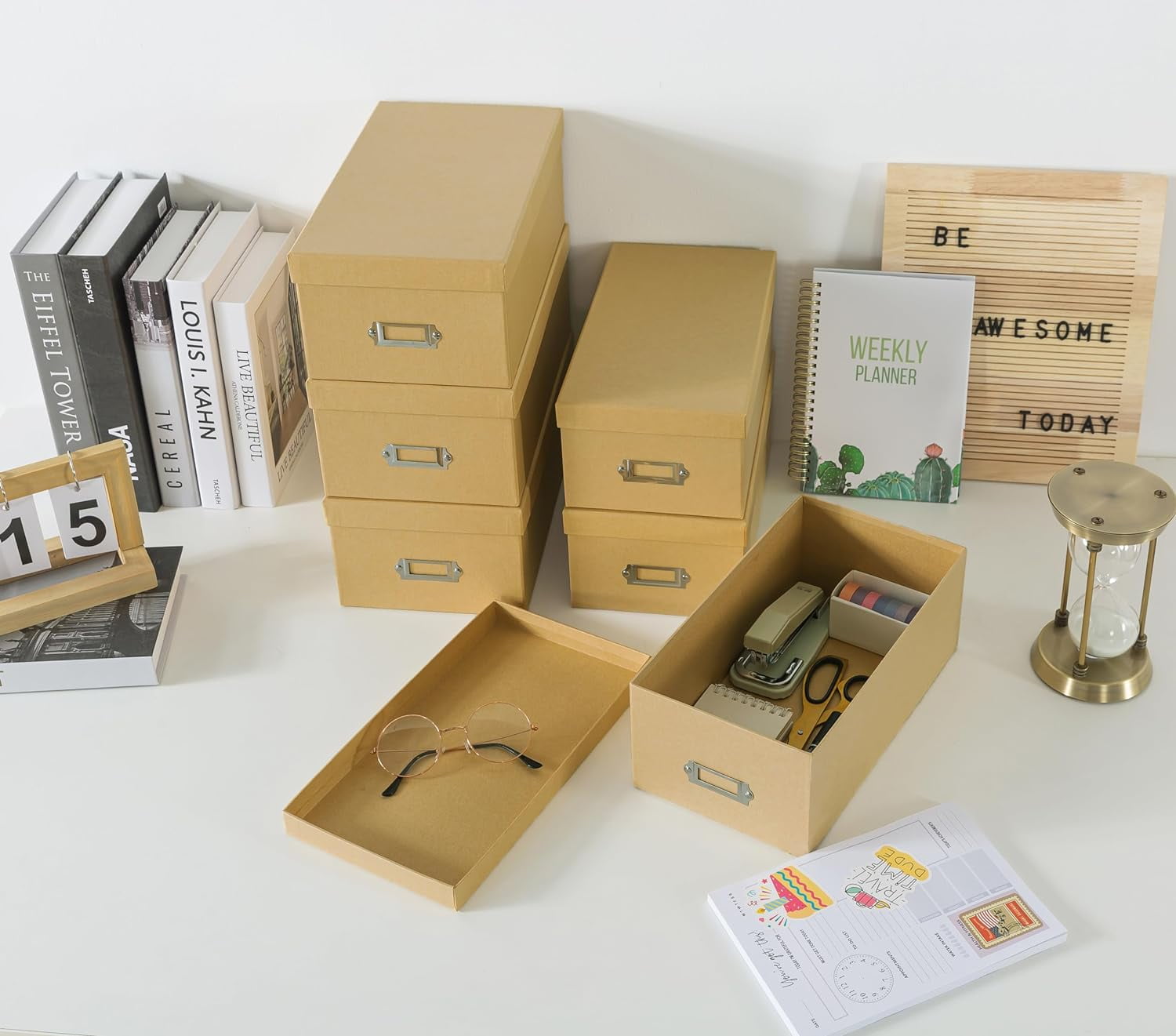 Kraft Storage Boxes - Set of 6 (3 Large, 3 Medium)