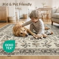 thumbnail image 4 of ODIKA 2'x3' Ivory Tufted Design Hazel Washable Throw Rug Intricate Geometric With Floral Accents Ornamental Non-Slip, Low Profile, Flatwoven, Easy Care for Hallway, Study Room, 4 of 7