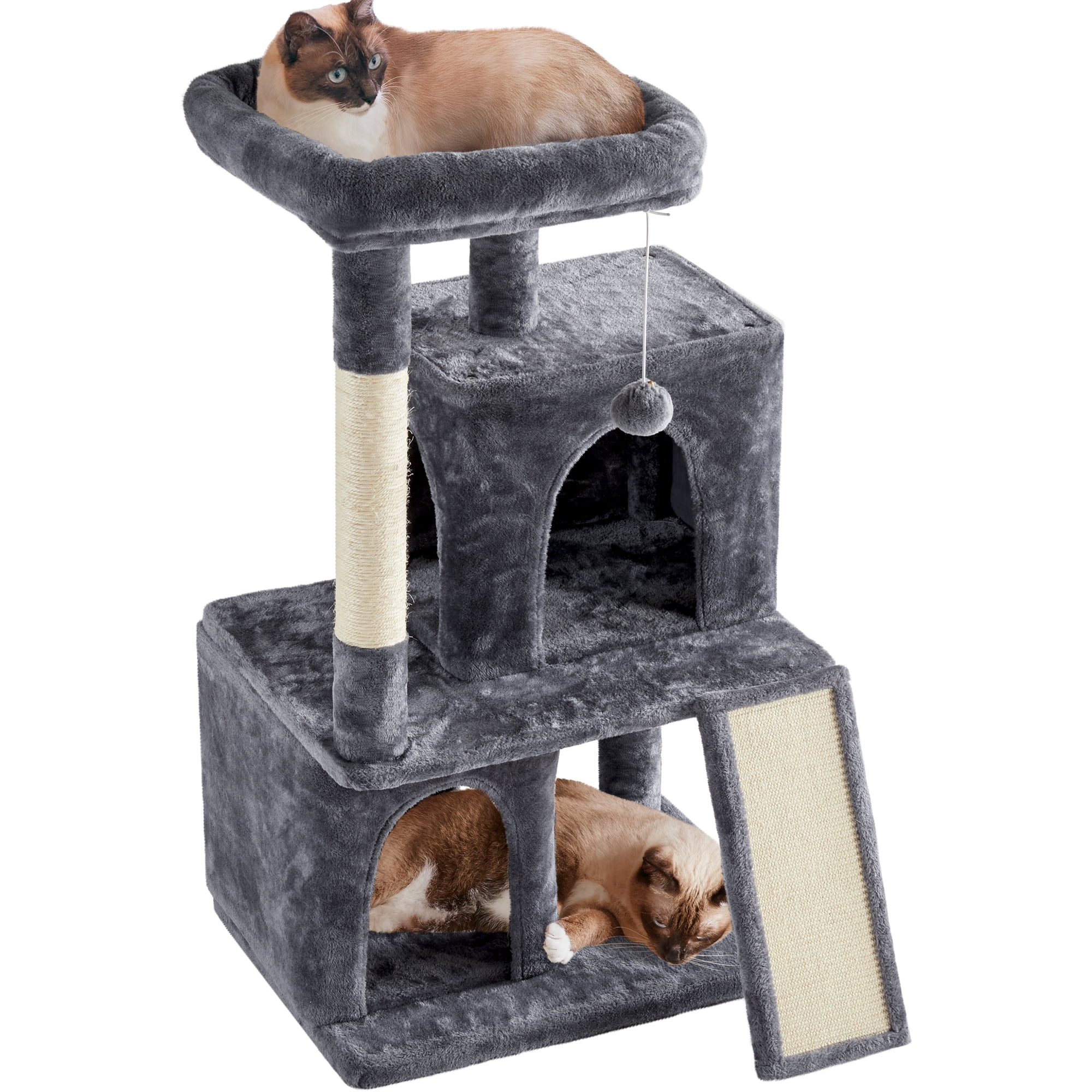 Alden Design 42" Multilevel Cat Tree Tower with Double Condos for Cats Kittens, Dark Gray