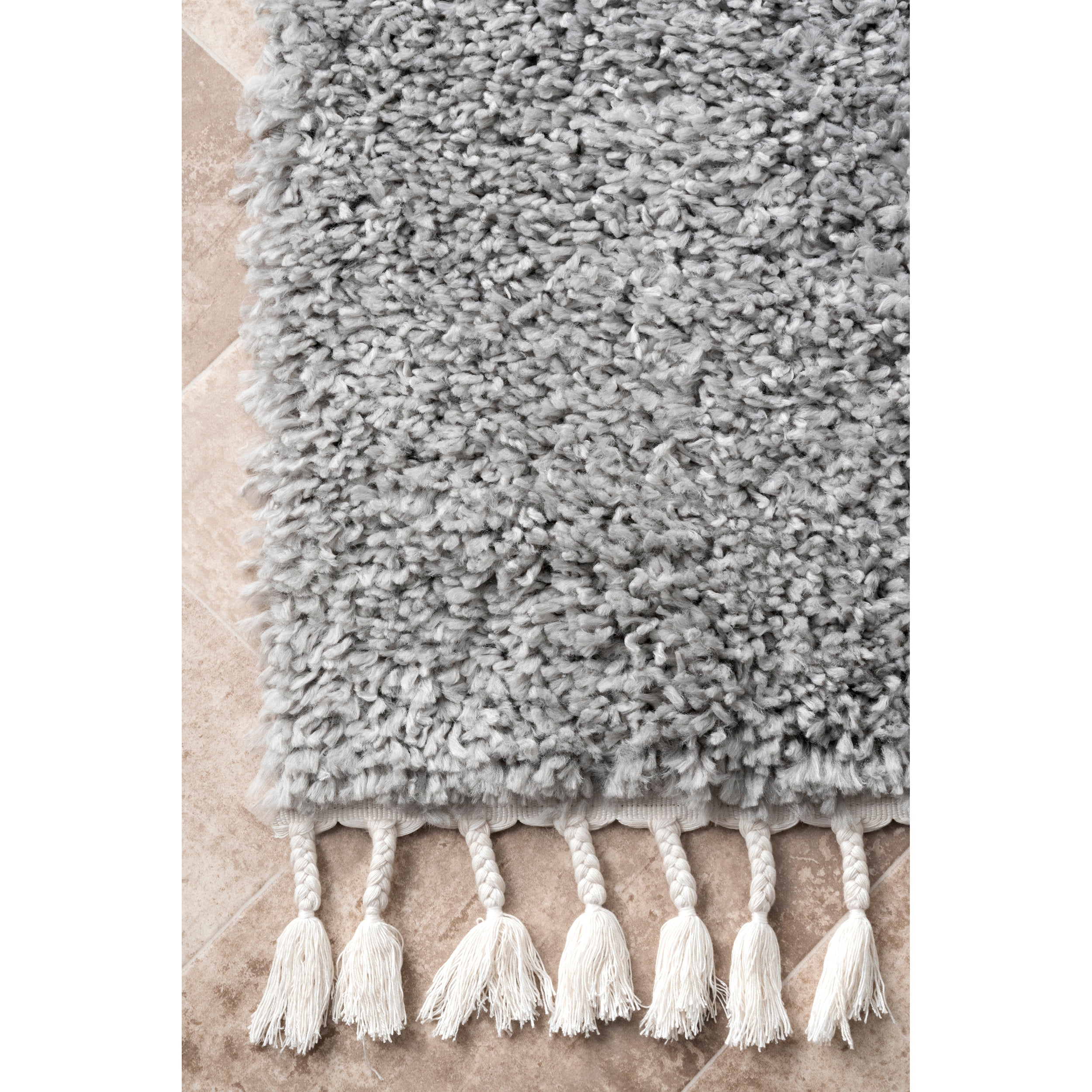 nuLOOM Neva Modern Tasseled Shag Grey 6' 7" x 9' Modern Area Rug