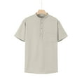 thumbnail image 1 of Camisetas Elvqul Hombre Casuales Liso Cuello Mao Manga Corta Caqui, 1 of 5