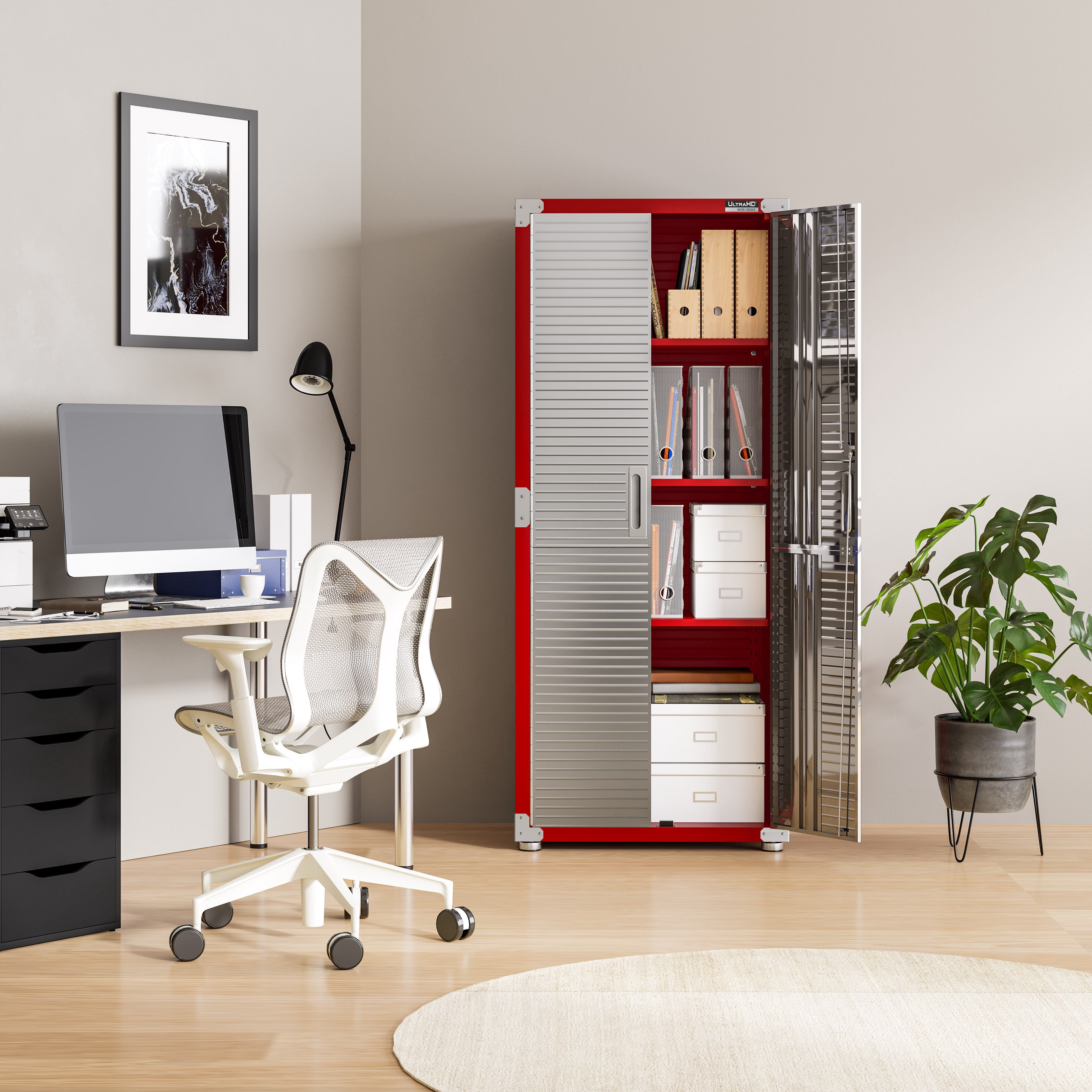 Seville Classics UltraHD® Steel Body Lockable Storage Cabinet Organizer Locker Shelving Unit, Red, 30" W x 18" D x 72" H