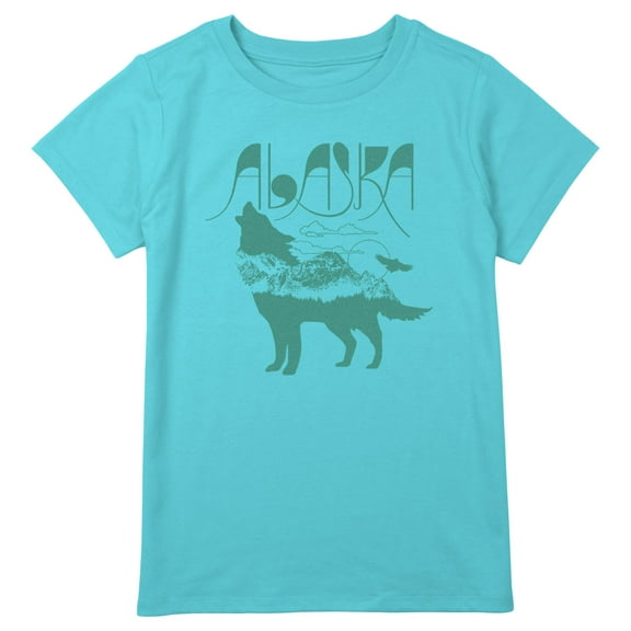 Girl's Lost Gods Alaska Wolf Silhouette Graphic Tee Blue Medium Plus