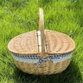 thumbnail image 6 of MOPOOR Wicker Picnic Basket with Liner, Wooden Split Lid Picnic Basket, Vintage-Style Picnic Hamper with Folding Woven Handle for Picnic, Camping, Outdoor, Valentine Day, Thanks Giving, Birthday, 6 of 8