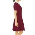 thumbnail image 3 of INSPIRE CHIC Women's Peter Pan Contrast Collar Short Sleeves Flare Dress L Burgundy, 3 of 6