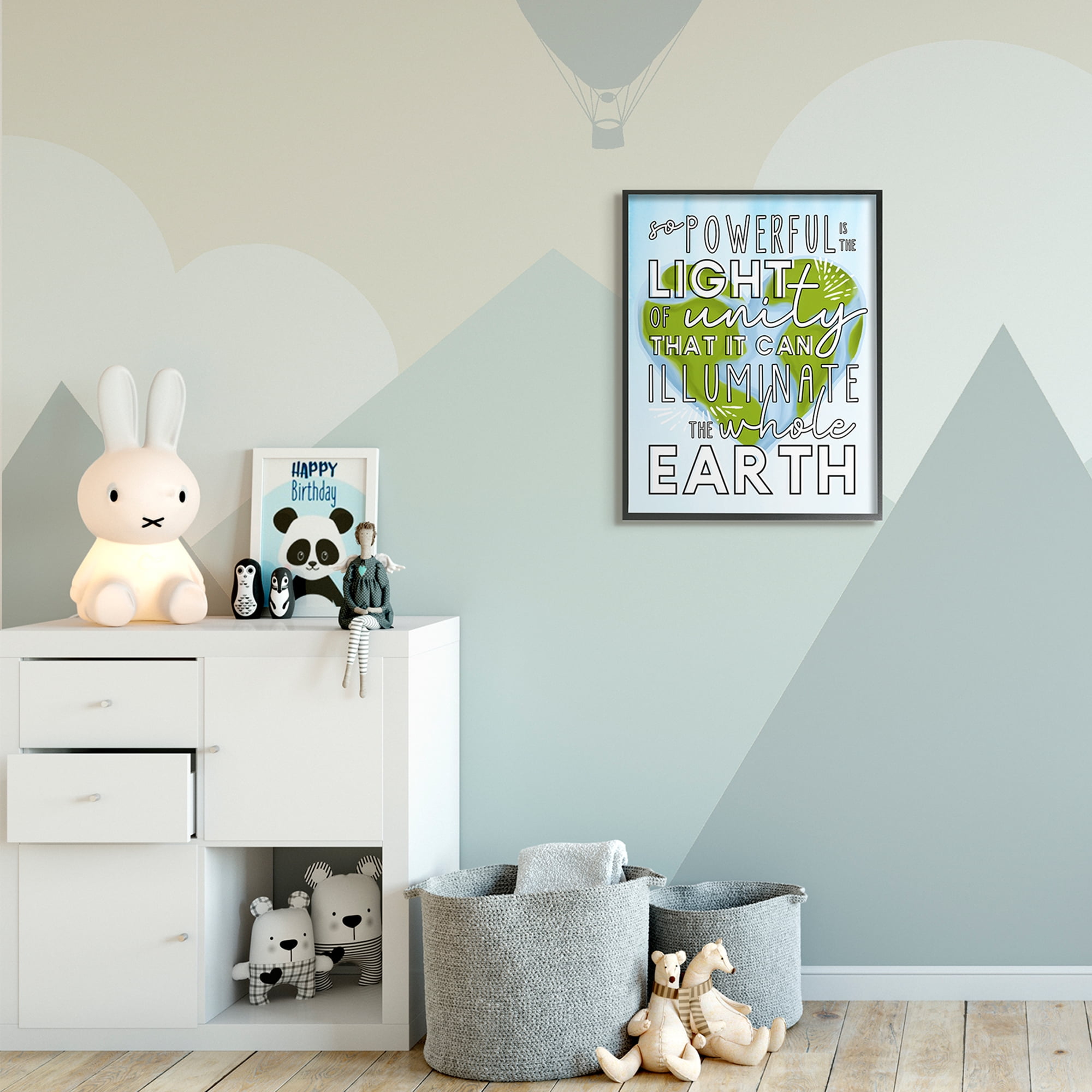Stupell Industries Light Of Unity Phrase Heart Shaped Earth Typography Painting Black Framed Art Print Wall Art, 24 x 30