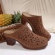 thumbnail image 5 of Tacones Altos de la Mujer de Moda Casual Primavera Verano Color Sólido Cerrado Dedo Del Pie Floral Bloque Tacones Bohemian Recorte Mulas, 5 of 9