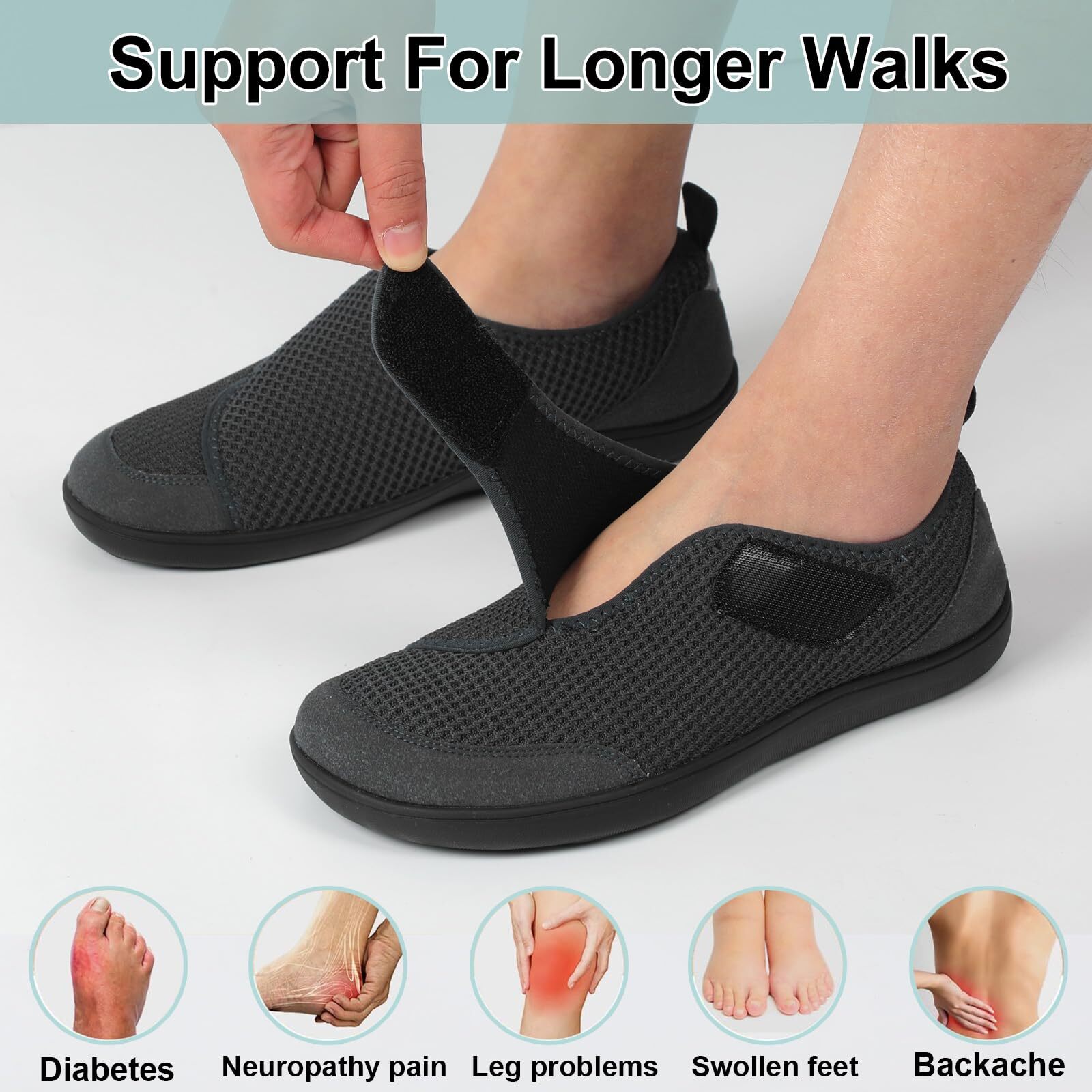 Zapatos para hombre de ancho extra, caminar, ajustables, casuales, aptos para diabéticos, 10 5