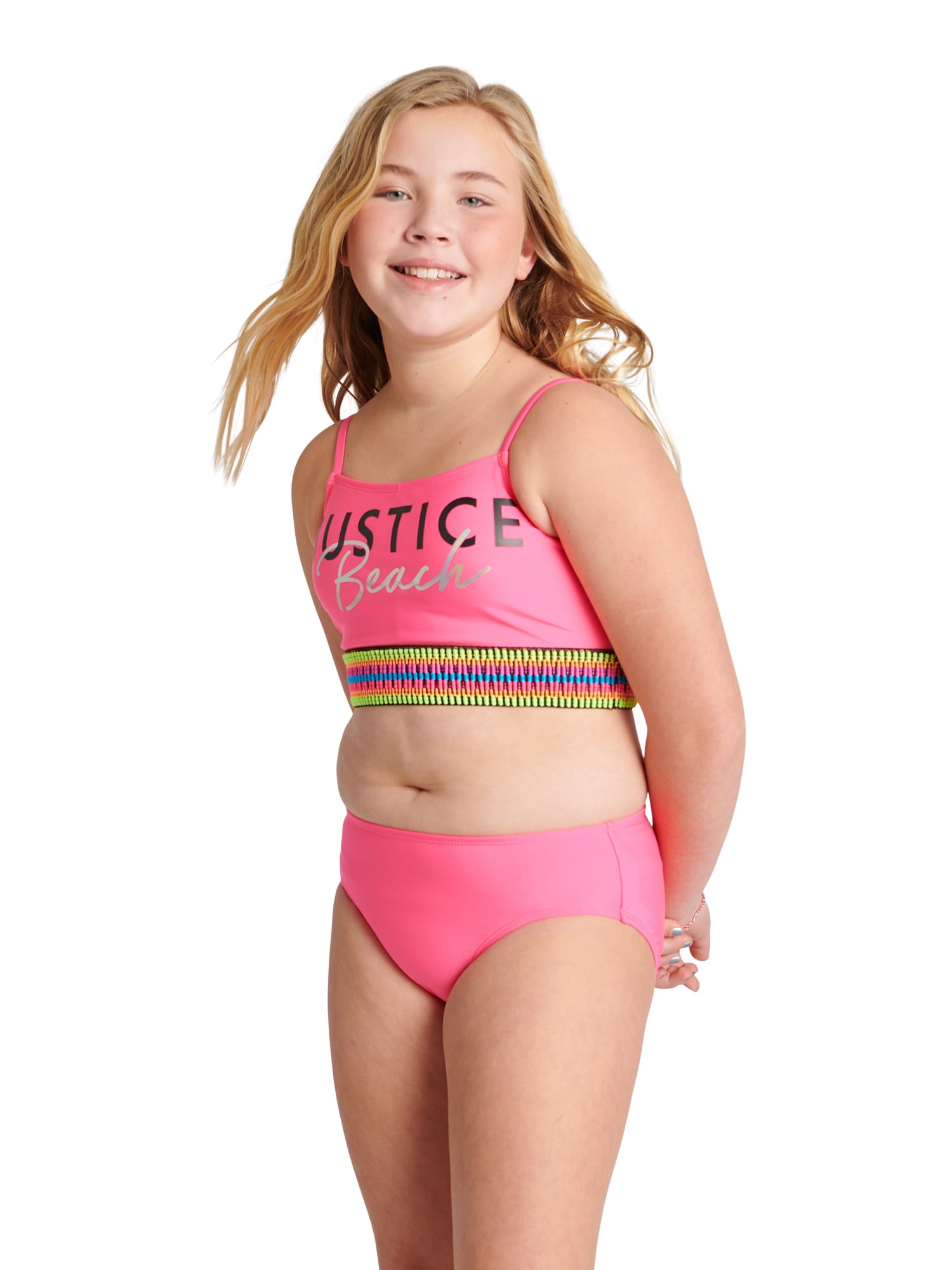 Justice Smiley Face Bikini 2 Piece Swim Set Bathing Suite size 6 7 14 Yellow 