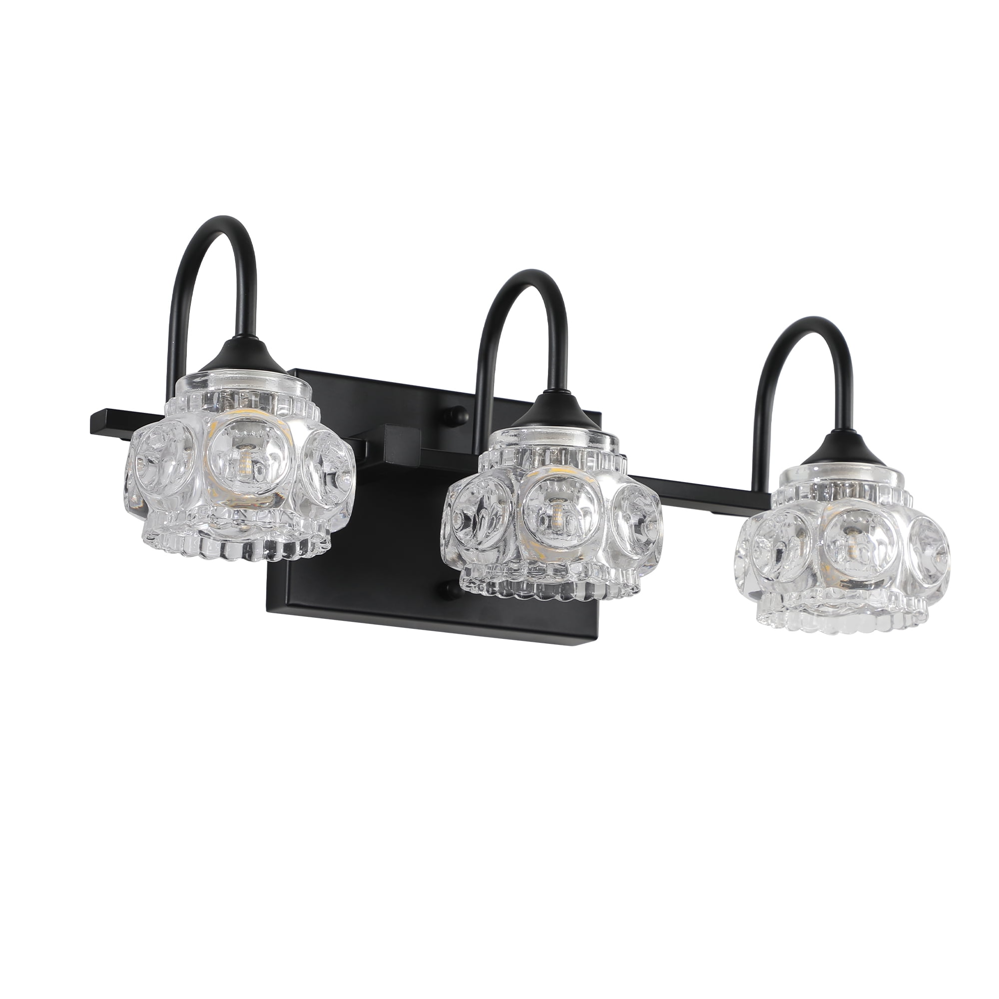 3-Light Bathroom Vanity Light, 17.3 Inch with Crystal Glass Shades, Dimmable, Matte Black Modern