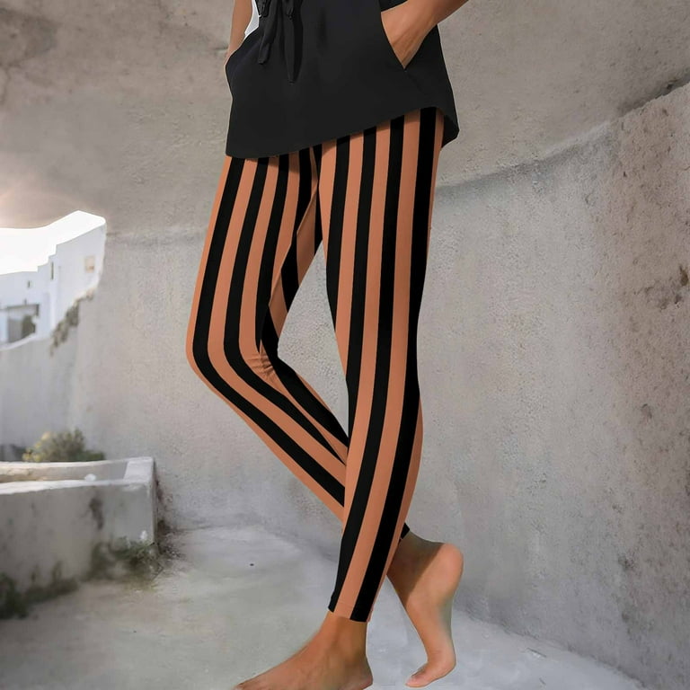 Yteetum High Waisted Leggings for Women Stretch Halloween Striped