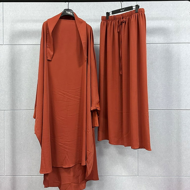 TikTok fashion women s clothing two pieces suit plus size long shirt dress Middle East robe suit solid color dress Walmart