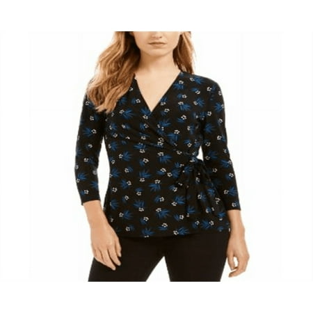 Anne Klein Women's Printed Tie Waist Top Black Size XXL
