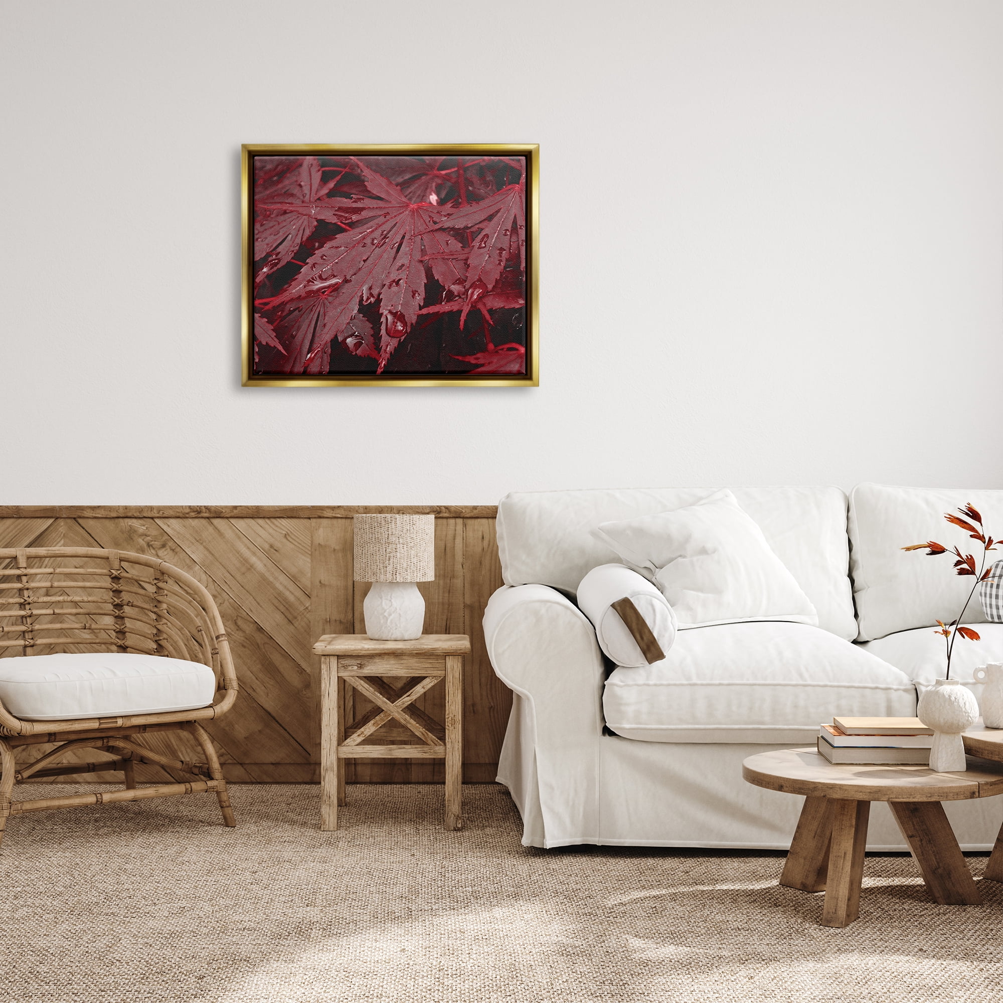 Stupell Industries Red Maple Leaves Botanical & Floral Photography Gold Floater Framed Art Print Wall Art, 31 x 25