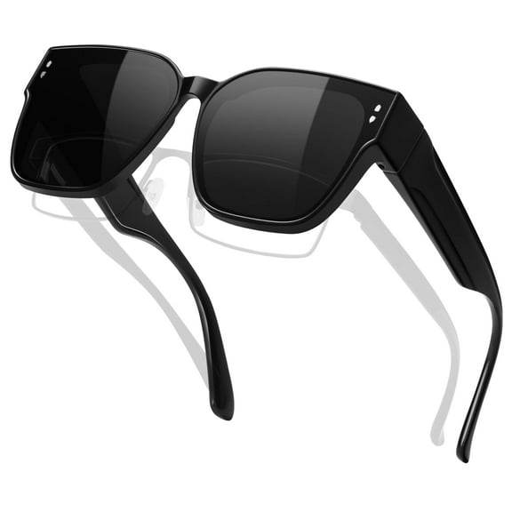 KANASTAL Large Fit over Sunglasses Polarized for Women UV400, Anti Glare Square Over Glasses Sun Glasses MenTrendy for Driving Riding - Black