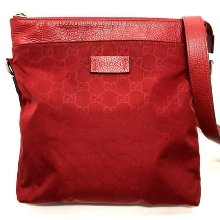 Pre-Owned GUCCI 510342 GG Shoulder Bag in Nylon/Leather, Women's, Red (Good)