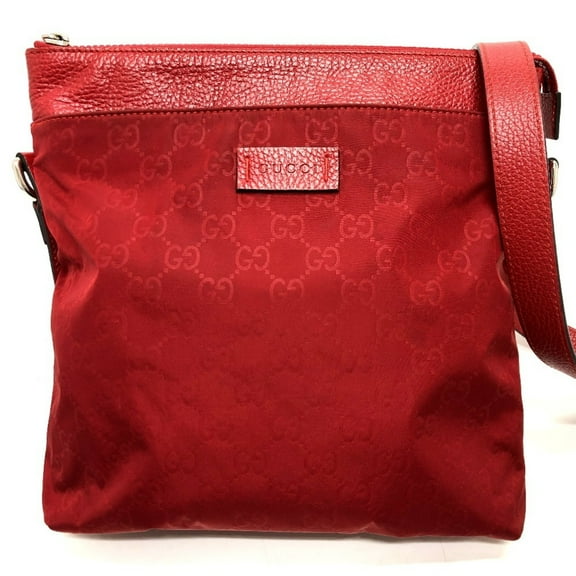 Pre-Owned GUCCI 510342 GG Shoulder Bag in Nylon/Leather, Women's, Red (Good)