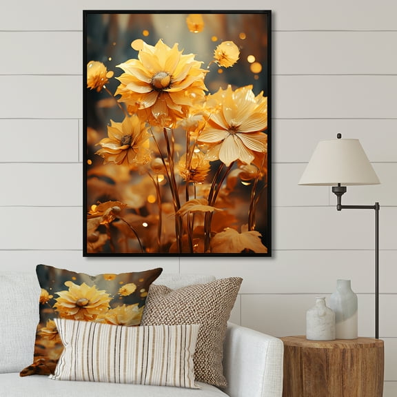 Designart "Glowing Golden Sunflower Aura" Sunflowers Floater Framed Wall Art Living Room