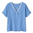 thumbnail image 5 of GUACER Womens V Neck Flowy Tee Blouses Lace Trim Short Sleeve Shirts Button Detail Casual Boho Summer Tunic Tops, 5 of 5
