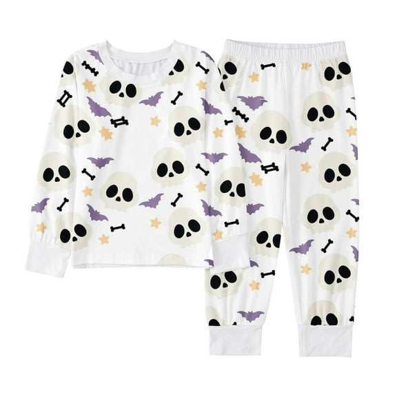 CONFREE Halloween Unisex Kids Pajamas Set Long Sleeve Cartoon Pumpkin Ghost Loungewear Tops Pant Hallowmas Pjs for Toddler Girl Cozy Jammies