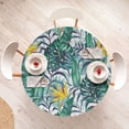 thumbnail image 4 of Ambesonne Tropical Vibes Fitted Round Tablecloth, Hawaii Aura Monstera, 45"- 56" Diameter, Mustard Fern Green Indigo, 4 of 5