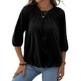 thumbnail image 4 of Avamo Women's 3/4 Sleeve Elastic-Hem Top Crew Neck Ruffle Blouse Casual Loose Basic Tunic T-Shirt Pullover, 4 of 5