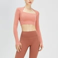 thumbnail image 2 of SWSMCLT Women's Yoga Workout Square Neck Crop Top Long Sleeve Yoga Shirt Soft Fashion Spandex Summer Basic Orange Medium, 2 of 4