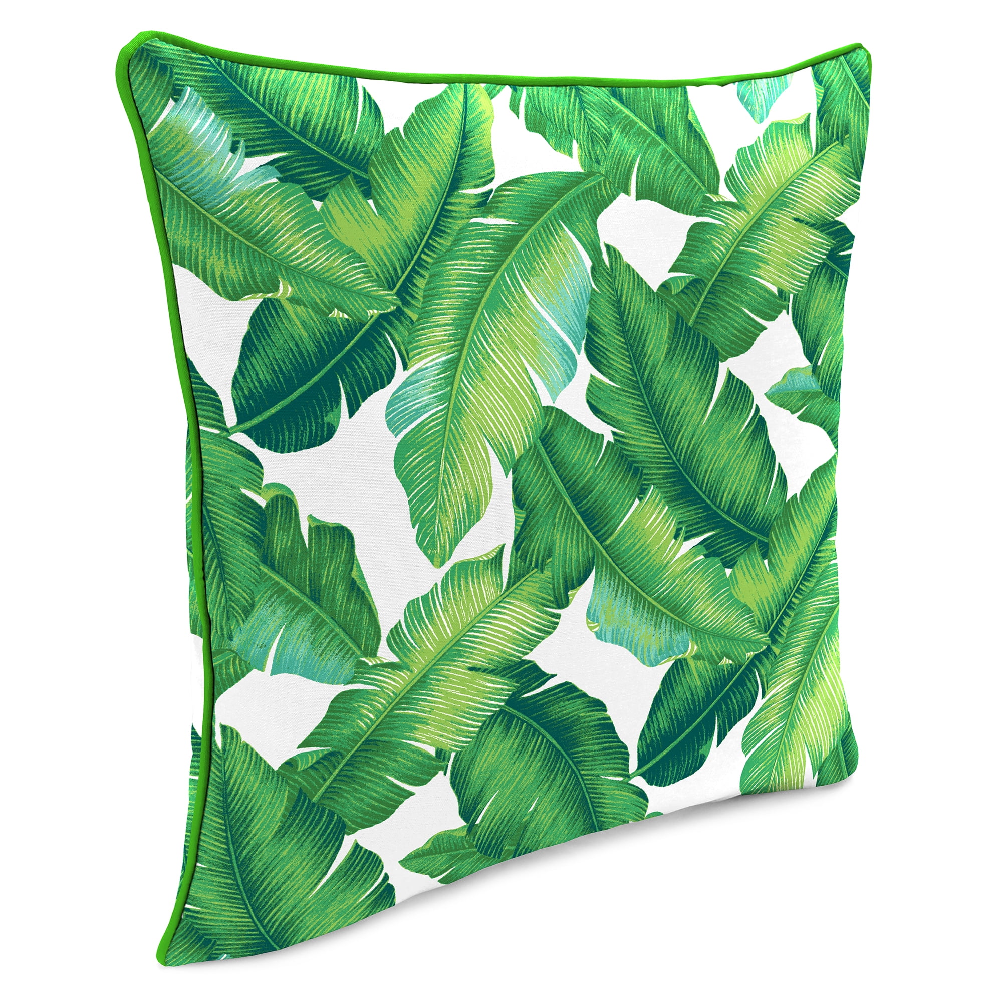 Jordan Manufacturing 16" x 16" Green Palm Leaves Square Outdoor Throw Pillow with Welt