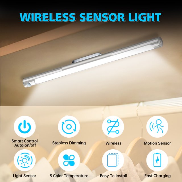 Luces LED recargables USB de 40 cm con 3 modos de iluminación Sensor de movimiento de 66 LED JShteea El nuevo