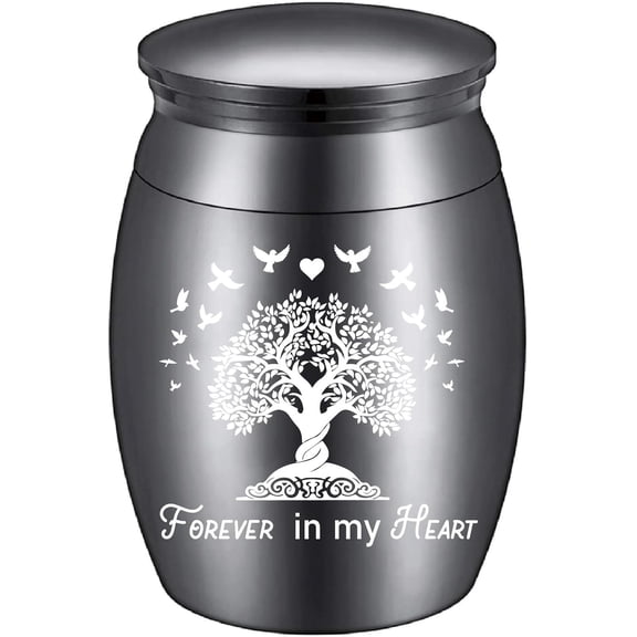 Black Small Keepsake Urns Mini Cremation Urn for Ashes Tree of Life Alloy Sharing Funeral Urn Memorials Ashes Holder Miniature Container for Family Friend Pet 1.6x1Inch-Forever in My Heart grey