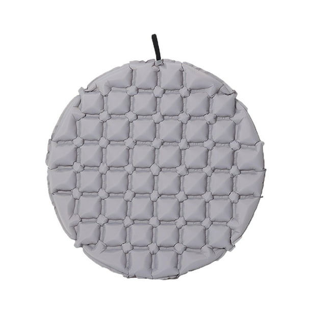 Cojín de asiento inflable portátil impermeable con bolsa de almacenamiento, tapete redondo, asiento plegable para avión, camping, viajes, oficina, gris claro