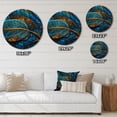 thumbnail image 5 of Designart "Melodies of Boho Blue And Gold I" Boho Feather Round Metal Art, 5 of 5