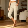 thumbnail image 6 of QTSHPN Workout Pants Women Wide Leg Capris with Pockets High Waistband Yoga Pants Breathable Stretchy for Summer Casual Wear Women Pants Beige M, 6 of 6