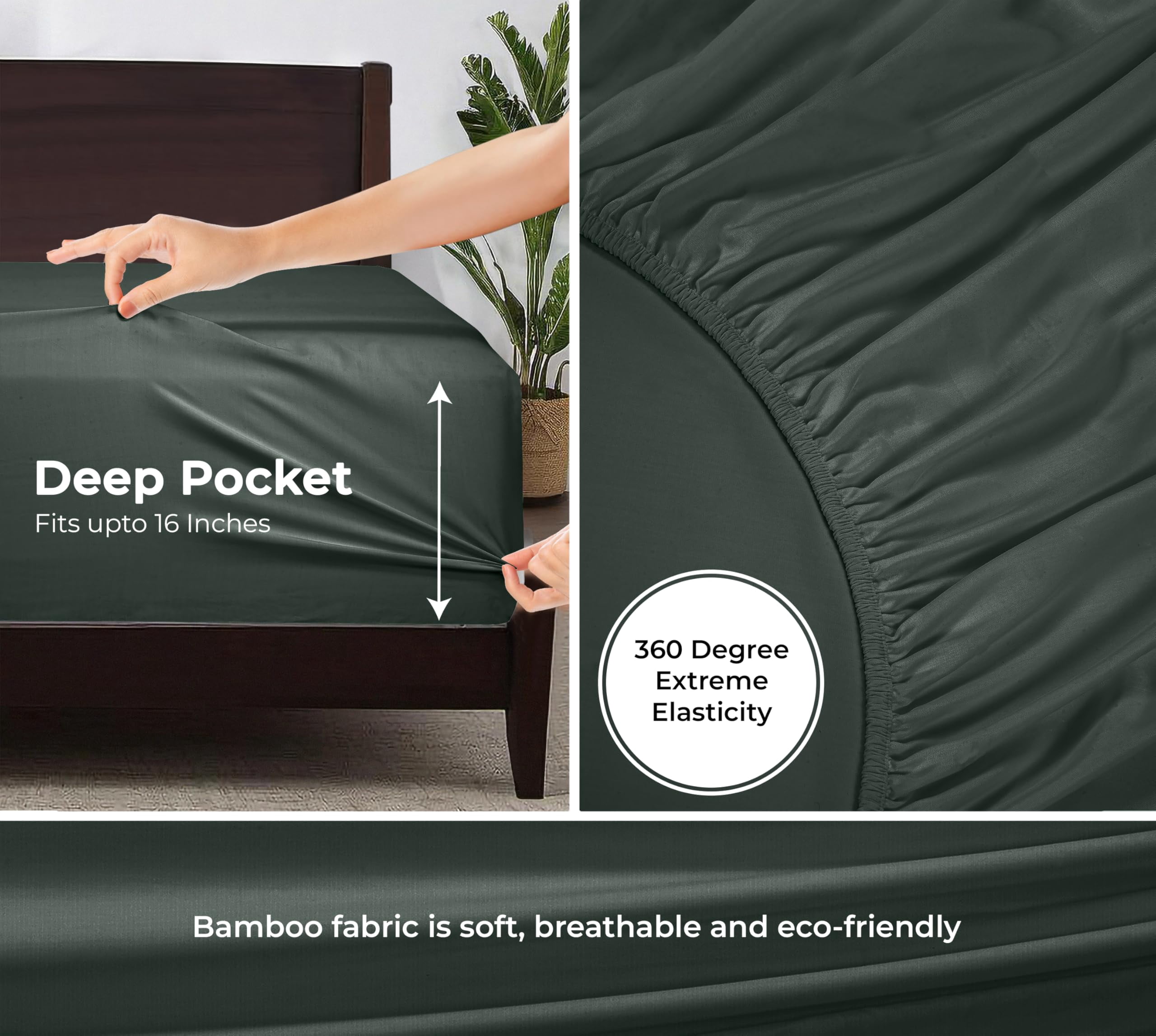 Royale Linens Bamboo Fitted Sheet Twin Only - Cooling Twin Size Fitted Sheets For Bed - Deep Pocket Up to 16" - Organic Viscose Derived from Bamboo - Breathable Bottom Sheet (39x75 Inch, Grey)