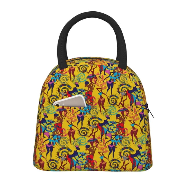 Fotbe Dancing African Womens Bolsa de Almuerzo con Estampado, Lonchera Aislada, Contenedor de Comida Reutilizable Tipo Cooler a Prueba de Fugas