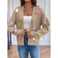 thumbnail image 4 of Women'S Cropped Cardigan Long-Sleeved Sweaters Boho Crochet Floral Embroidery Oversized Knit Outwear Camel Color L, 4 of 9