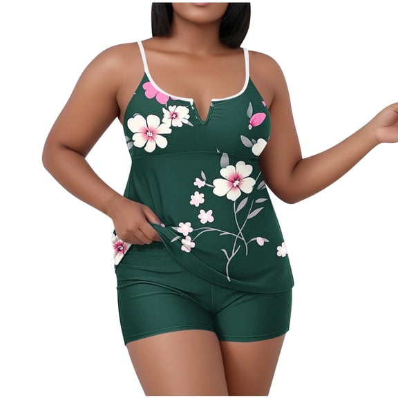 CLOISE Womens Swimsuits Tankini Sets 2 Piece Plus Size with Boy Shorts Built in Bra Full Coverage Bathing Suit Flowers Swimwear Hawaiian Beachwear