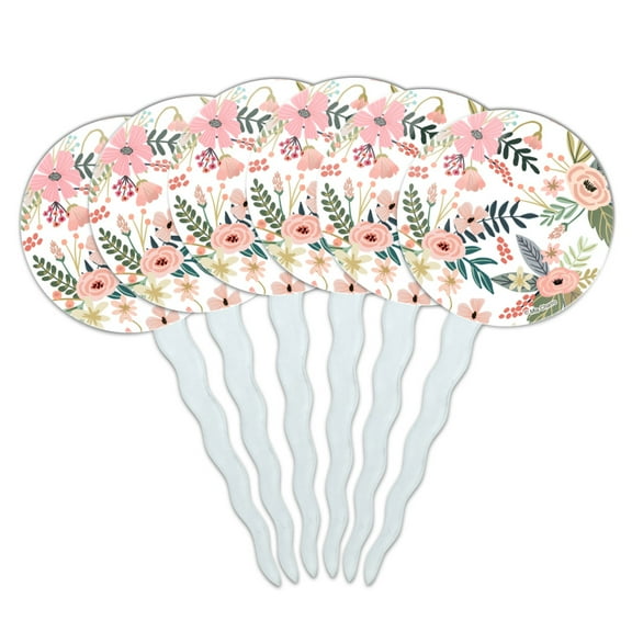 Flowers in a French Garden Cupcake Picks Toppers Decoration Set of 6