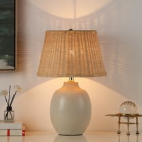 Better Homes & Gardens Cream Ceramic Table Lamp with Rattan Shade, 18 Inches