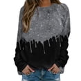thumbnail image 2 of Fall Sweaters for Women Dressy Women's Star Print Hatless Sweatshirt Long Sleeve Fashion Top Sweatshirt Loose Pullover Top Silver XL, 2 of 5