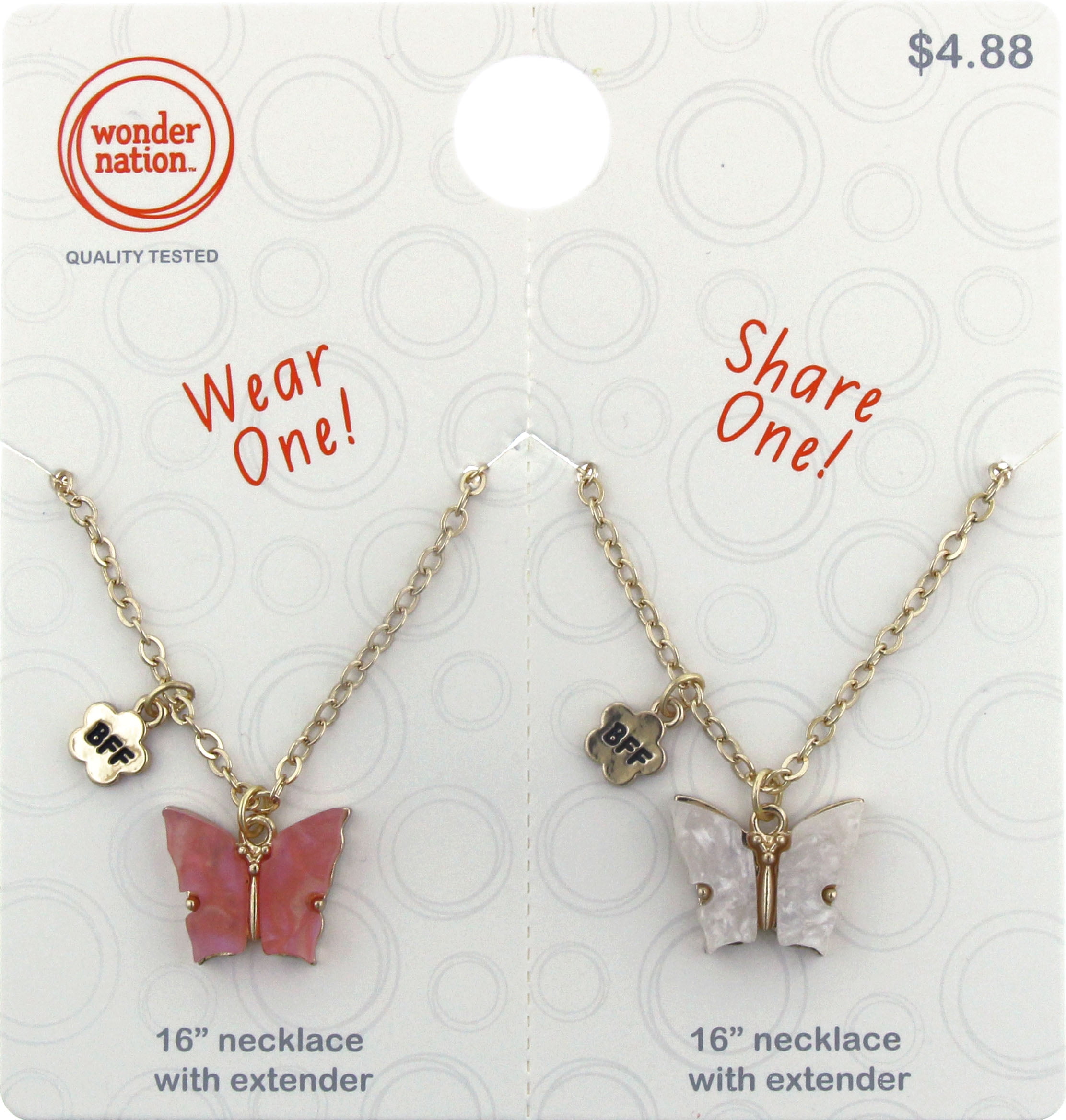 Wonder Nation Kids Butterfly BFF Wear One, Share One Necklace Set, 2 Pack Gold