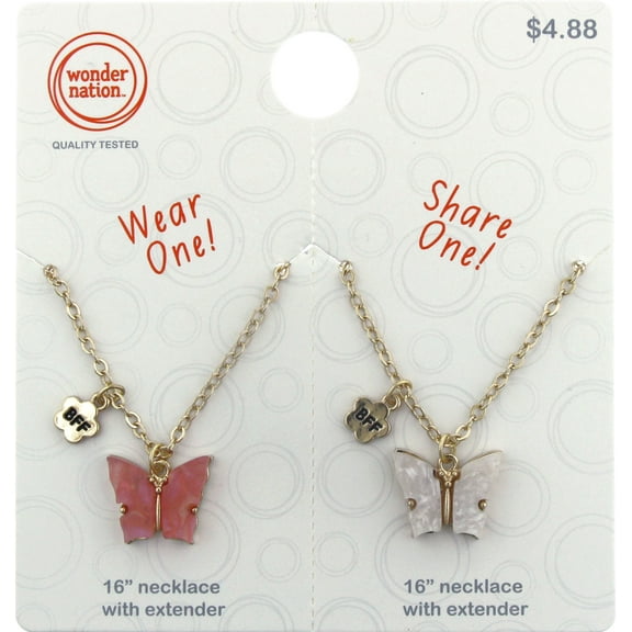 Wonder Nation Kids Butterfly BFF Wear One, Share One Necklace Set, 2 Pack Gold